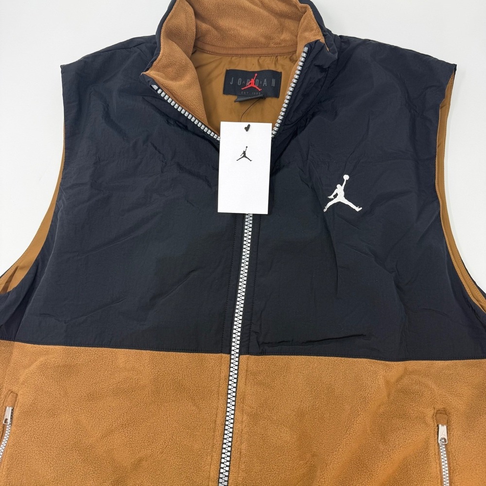 Jordan Mens Small Fleece Nylon Colorblock Vest Black Brown FD8628-281 NEW‎